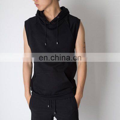 Wholesale men compression sleeveless custom gym clothes fit men in a tight hoodie vest