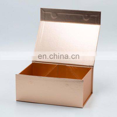 Custom Elegant Flat Fold Pack Bulk Magnetic Closure Rose Gold Gift Box With Ribbon Bow photo-3