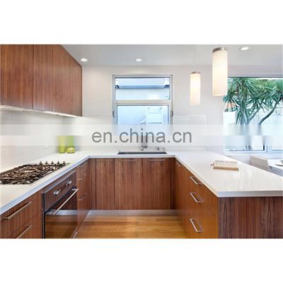 Handle free modern design matt finish lacquer kitchen cabinet with wooden island