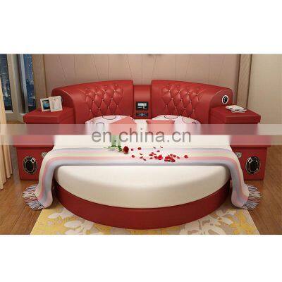 red color 2.2m bedroom furniture modern style leather massage adult round bed frame with mattress