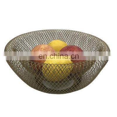 Manufacture Popular Kitchen Living Fruit Storage Picnic Basket Home Decor Iron Mid Size Color Gold Round Metal Wire Fruit Basket