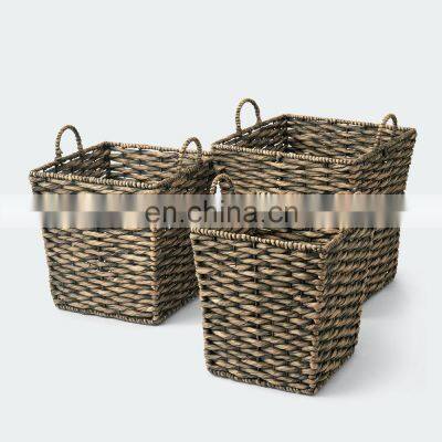 Beautiful Water Hyacinth Storage Basket Set Straw Fruit Basket Woven Natural Vietnam Supplier Carton Box Multi-purpose Rectangle