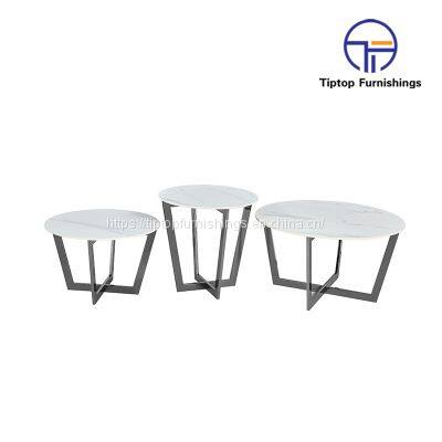 Tiptop Slate Table Top Modern Marble Round Design Stainless Steel Living Room Furniture Sets Coffee Table