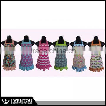 Colorful Circles And Blue Ruffled Chevron Apron