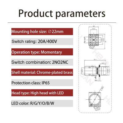 Ip65 22mm High Head Green Dot Illumination 20a 24v Spdt Switch Push Button Momentary photo-2