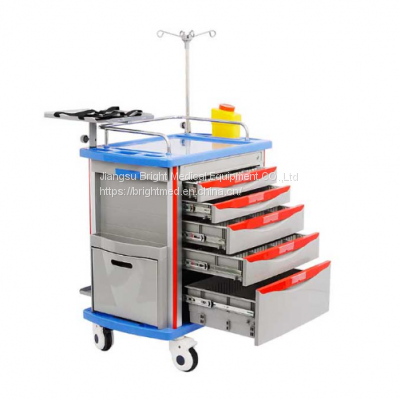 High Quality Movable Hospital Medical ABS Plastic Trolley Emergency Crash Cart For Sale photo-4