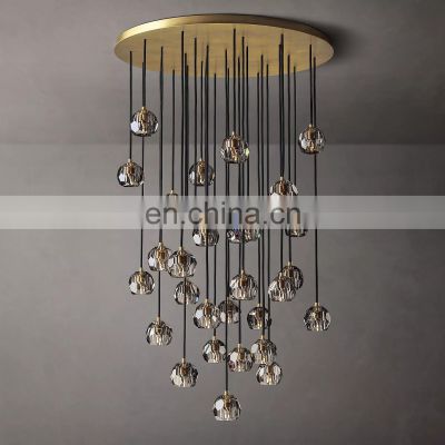 Modern Luxury Industrial Style Transparent Smoke Gray Crystal BOULE Raindrop Pendant Light for Living Room & Hotel Decoration