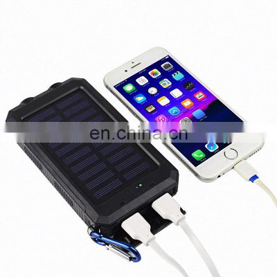 High Capacity waterproof customized 10000mAh solar power bank phone charger with dual usb port for outdoor camping traveling