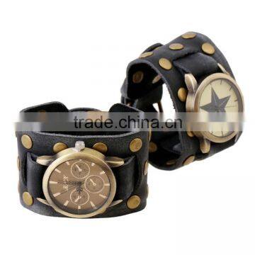 Rebacca's Vintage retro genuine cow leather wrap bracelet women's quartz watch