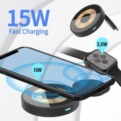 2 in 1 Foldable Wireless Charger Mobile Phone Holder Magnetic Folding Fast Charging Station Stand Dock