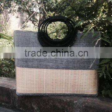 High quality best selling bamboo shopping bag covered by grey cotton with handle from vietnam