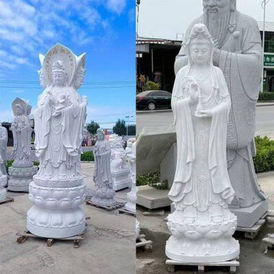 каменная скульптура Авалокитешвары, трехликий Авалокитешвара, белый мраморный капливающий Авалокитешвара, буддийская статуя для храма, мраморная скульптура фигуры