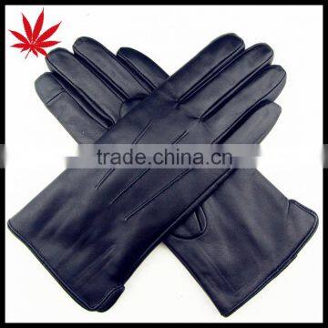 women's dark blue sheepskin the finger touch screen leather gloves