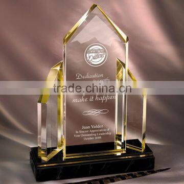 clear acrylic trophy with gold edge, clear acrylic trophy with black stone base.