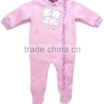 Baby girl cute pinky zipper winter long sleeve cotton romper