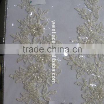 fashionable embroidery flower with cord and beadds for wedding dress/beaded fabrics dubai,textile dubai,tissus perlede dubai