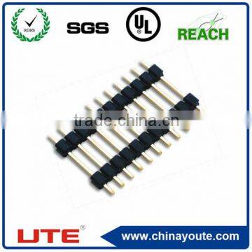 2.54mm pitch pin header connector, black PA46 plastic, H=2.5mm