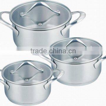 6pcs T shape glass lid stainless steel saucepan cookware set