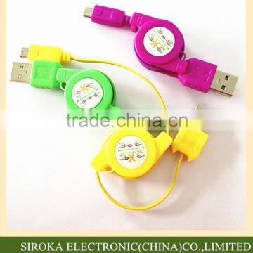 Promotional retractable micro usb charging cable with customized colors for Samsung Table PC