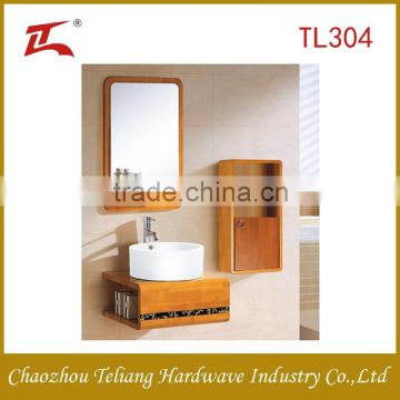 Hotel Decorative Mirror Vanity Wall Mounted Bathroom Oak Washing Vanity with Side cabinet