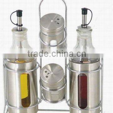 4pcs glass cruet set with metal casing (TW365M)