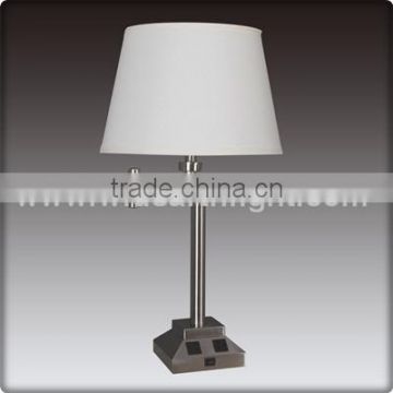 UL CUL Listed Bedroom Fabric Shade Swing Arm Hotel Desk Lamp With Outlet And Base Switch T20215