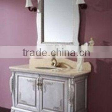 Antique white bathroom vanity with wall mirror