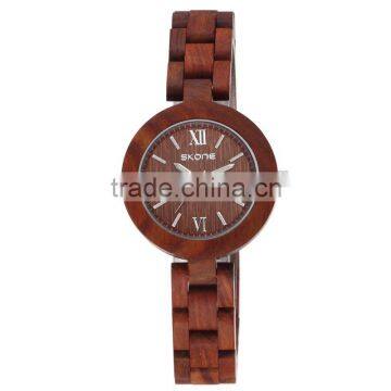 SKONE 7400 high quality womens red sandal wood watch