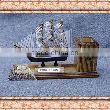 wooden sailing boat penholder
