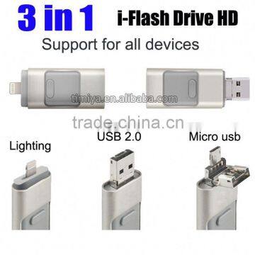 3in1 mobile iFlash Driver Micro usb/ 8Pin USB 2.0 i-Flash Driver for iPhone for Android Smartphones from Timiya