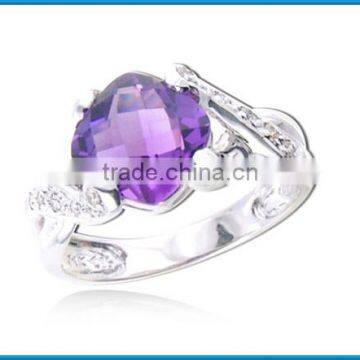 Lastest elegant cushion cut amethyst gemstone diamond white gold ring