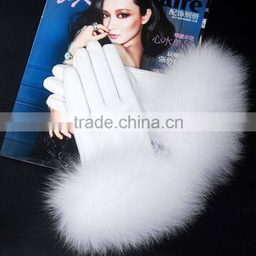 Fashion Accessories Snow White Raccoon Fur Trim Lamb Sheep Leather Gloves