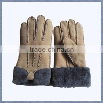 Beige color sheepskin shell fur lining woman leather gloves