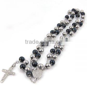 Hottest 316 stainless steel religious jesus virgin mary cross pendants mens beaded necklaces latest design beads necklace LN3300