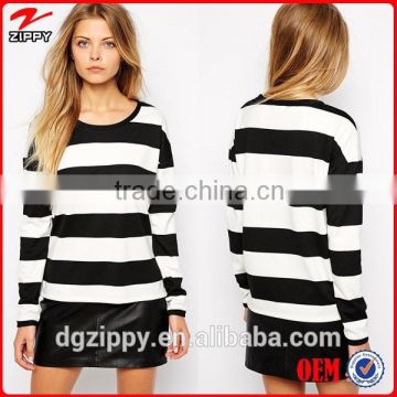 Wholesale abibaba blouse long sleeve white / black stripe woman blouse 2015