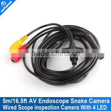 Sewer Pipe Inspection Camera With 5m/16.5ft Cable Waterproof AV Endoscope Cable 4 Leds