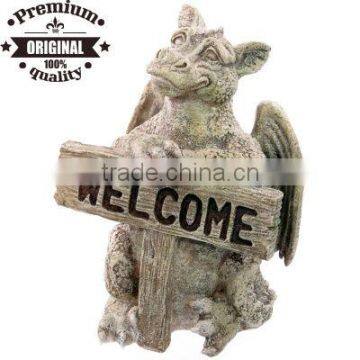 polyresin garden dragon ornament with welcome sign