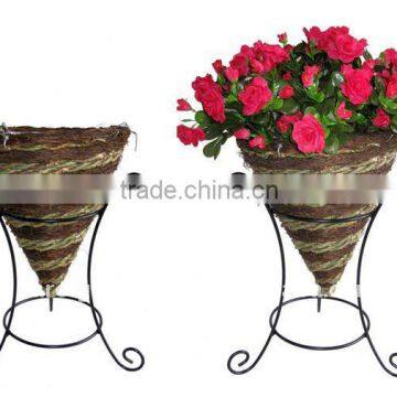 Brushwood and Green rope Cone planter wire stand - Wrought iron flower stand