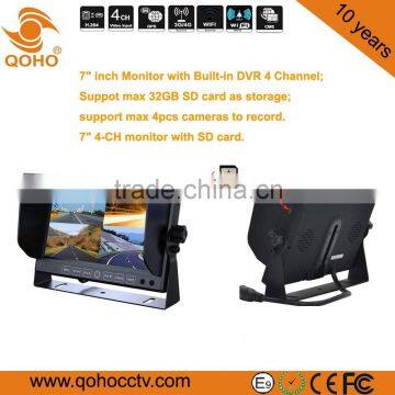 7" 4-CH DVR with SD card slot,support 32GB Sd card