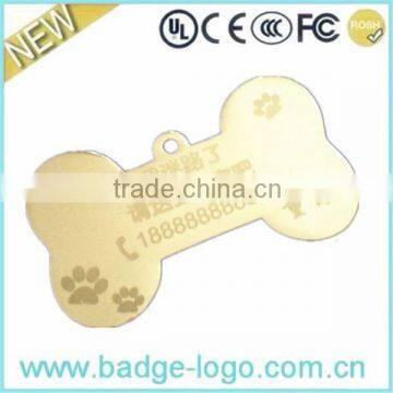 gold plated metal bone shaped dog tag