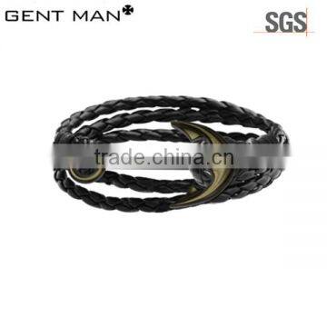 Coolman 2016 Men Leather Bracelet with Steel Anchor Size 40*22mm