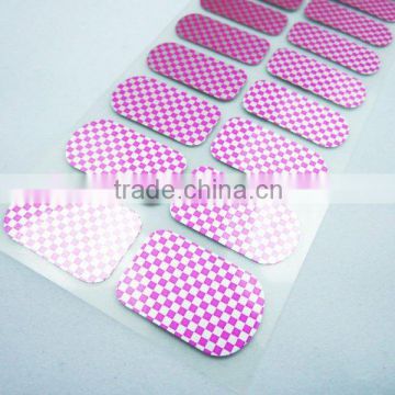 Custom korea metallic purple chessboard nail wraps waterproof ink nail polish patch nail art decals for teens