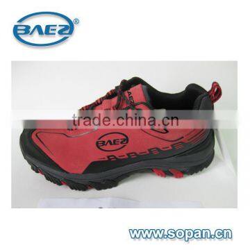 Red color Leather women trekking shoe with printing design