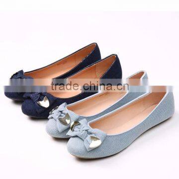 2016 women shoes fancy denim shoes with metal trim on the bow women pump shoes