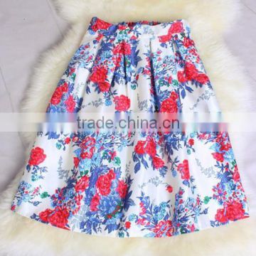 Fashion Women High Waist Floral Midi Skirt Slim Pleated Party Skirt