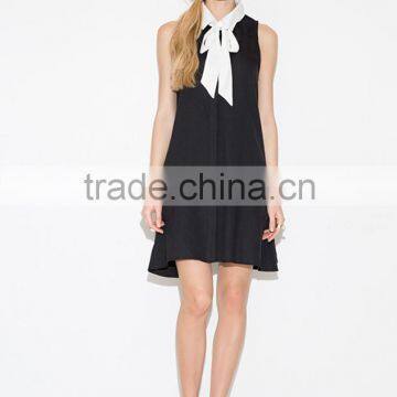 Women Crew Neck Short Sleeve Black Tank Mini Dress photo-4