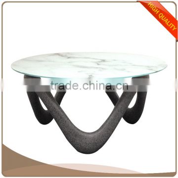 Modern Euro style Coffee Table with 8mm Clear Tempered Glass Top and High Gloss Fiberglass Base in Black