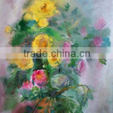 Modern yellow flower watercolor painting for wall decoration