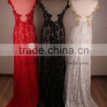 Open Back Lace Wedding Dress Spaghetti Strap Red Lace Evening Dress Lace Wedding Dress Patterns photo-5