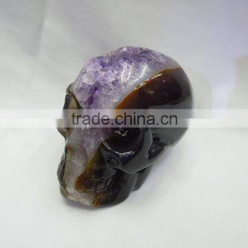 Small Size Carved Natural Amethyst Quartz Skulls With Geode All by Handmade Good for Art Collection photo-2